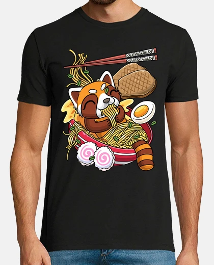 Camiseta fideos ramen kawaii con oso panda rojo