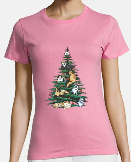 Playera fiesta de navidad árbol de navidad decorado con gatos
