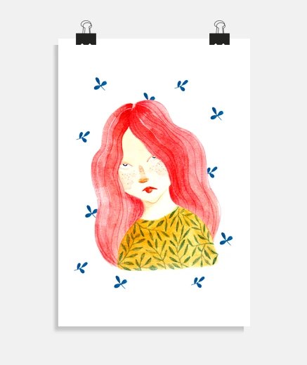 Poster fille avec des feuilles