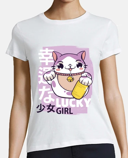 Tee-shirt fille chanceuse maneki neko chat