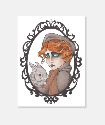 Tableau fille peliroja avec lapin
