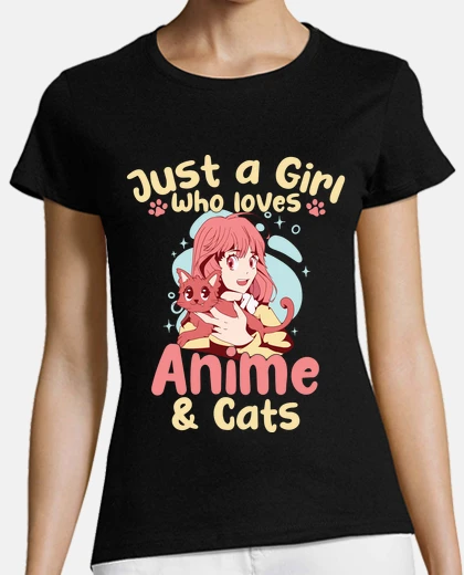 Tee-shirt Fille Qui Aime Anime Et Chats Otaku