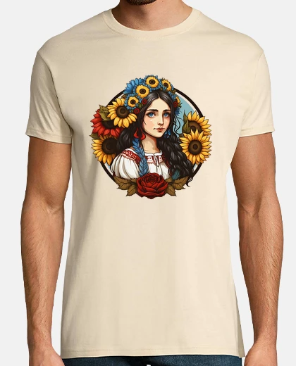 Tee-shirt fille ukrainienne avec des tournesols