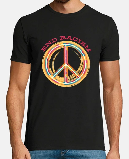 T-shirt fine razzismo colorato segno di pace