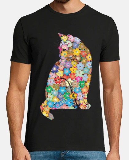 T-shirt fiori di gatto style puzzle romantico