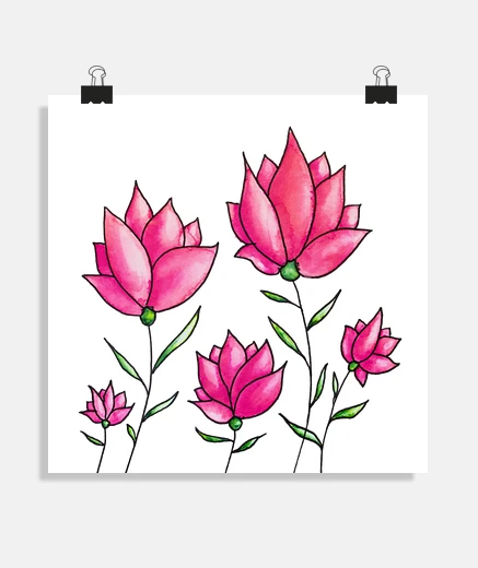 Poster fiori rosa acquerello botanico floreale