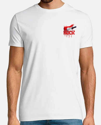 T-shirt firma della moda del marchio tascabile con logo rock rosso strat per chitarra elettrica