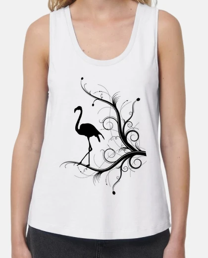 Camiseta flamenco en la rama negro