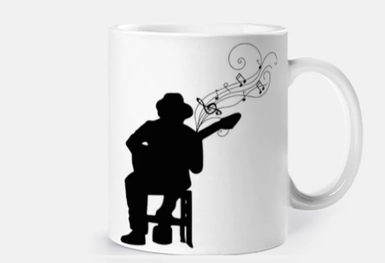 Cup flamenco guitarist silhouette notes