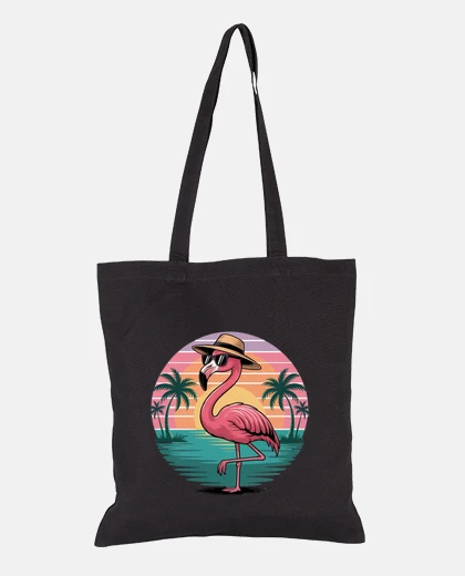 Bolsa flamenco rosado al atardecer con palmer