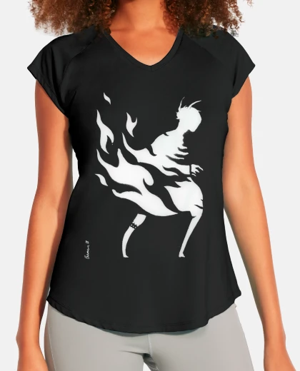 flammes 1 T-shirt sport femme noir