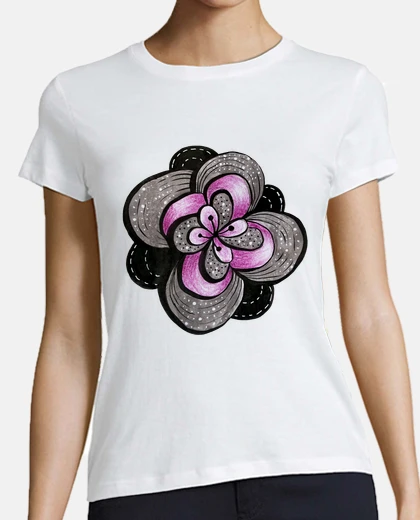 Tee-shirt fleur abstraite en violet gris noir