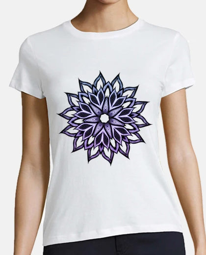 Tee-shirt fleur mandala bleu violet art abstrait