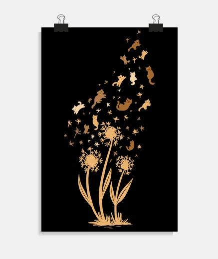 Poster fleurs de pissenlit chats qui s envolent affiche atelier stand salon studio poster 