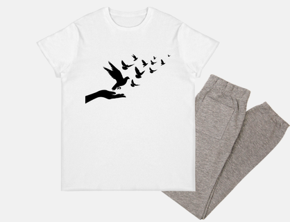 flight of pigeons in one hand silhouette night sleep