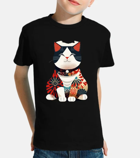 Kids Floral Geometry Kitten Lover Japanese