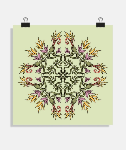 Poster Floral Snakes Mandala Elegant Botanical