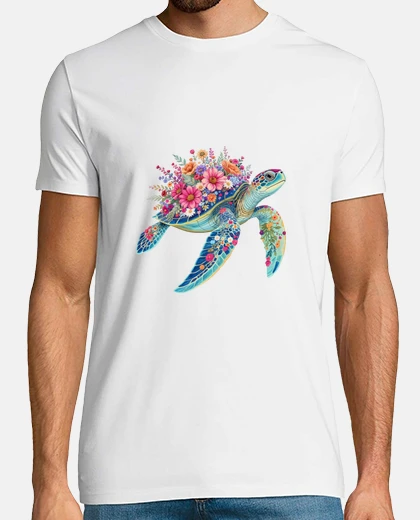 Camiseta flores florales de tortuga marina