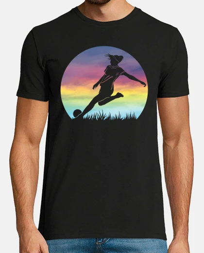 Tee-shirt football féminin silhouette coloré rétro coucher de soleil filles football