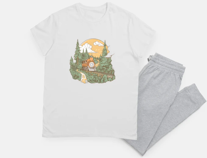 Pyjama Forest-bound Steam Engine - Vintage Train Illustration