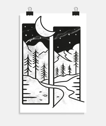 Poster foresta al chiaro di luna in una cornice poster del negozio di poster del rifugio dello chalet