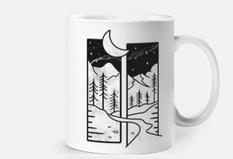 Mug foret au clair de lune dans un cadre prenom tasse café thé croissants tisane infusion
