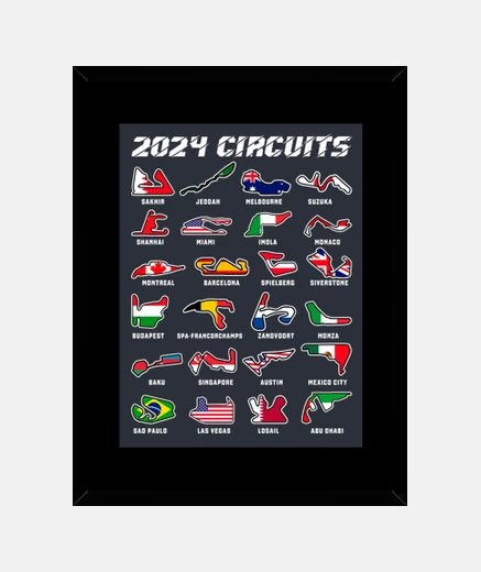 Framed formula 1 circuits 2024 flags