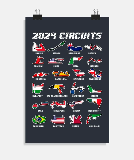 Poster formula 1 circuits 2024 flags