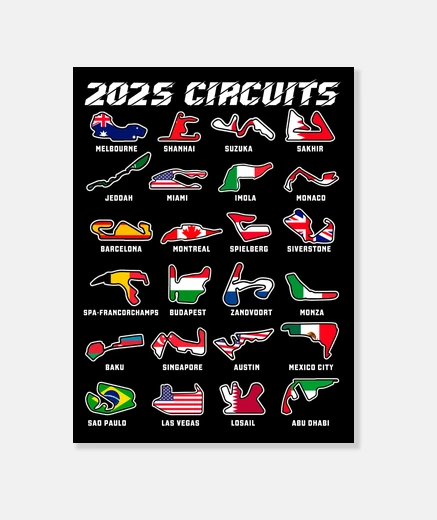 Wall formula 1 circuits 2025 flags gift racing cars