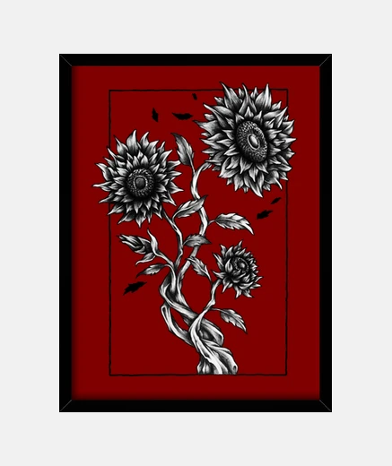 Quadro foto arte girasoli disegno pianta stile vintage