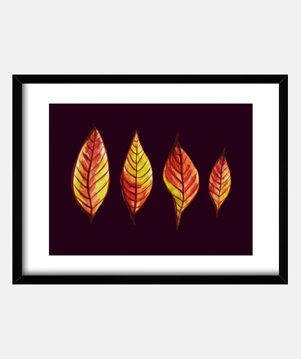 Framed Four Red And Yellow Autumn Leaves