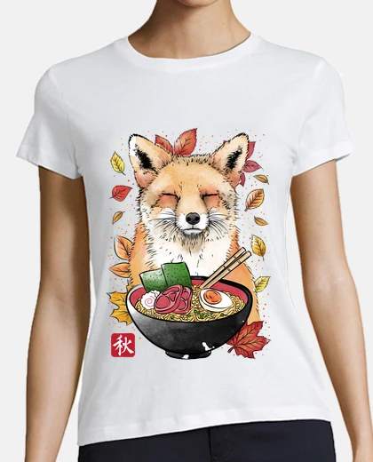 T-shirt fox leaves and ramen