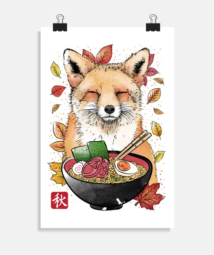 Poster fox leaves and ramen