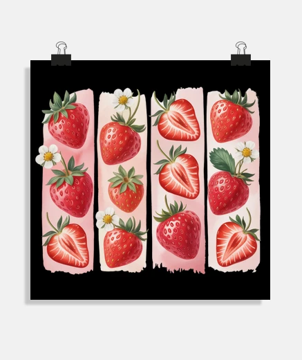 Poster fragole fiori bianchi della valle del bosco poster ufficio soggiorno stand pasticceria laboratorio p