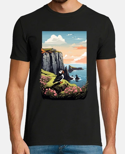 Camiseta frailecillo ilustración naturalista