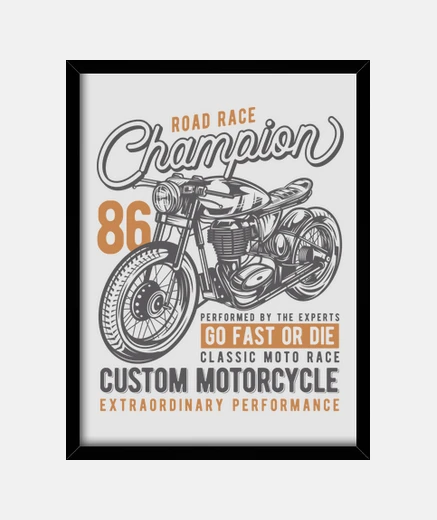 Framed frame 1986 custom motorcycle retro bikers motor vintage 80s road race champion