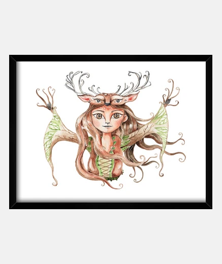 Framed frame black wood woman deer