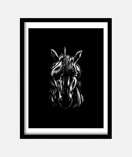 Framed frame poster for decoration or home staging one-eyed horse, exceptional and rare unicorn
