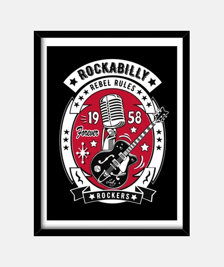 Framed frame rock guitar rockabilly music microphone rocker rock and roll 1950s 60s 70s