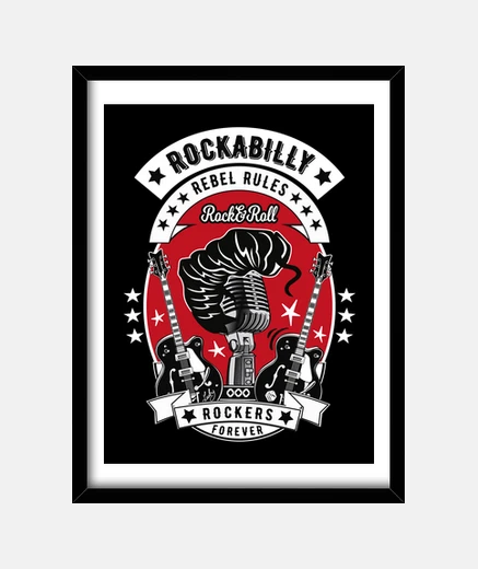 Framed frame rock rockabilly music guitars retro rock and roll 50s 60s 70s rockers