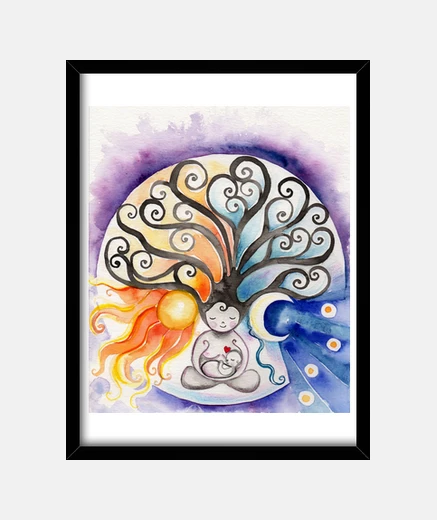 Framed frame tree leaf black wood mother sun and moon