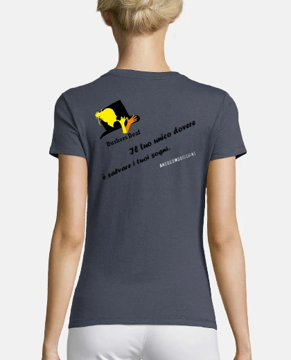 T-shirt Frase dietro Donna, manica corta, grigia scura, qualità premium