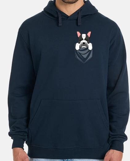 Hoodie french bulldog white black pocket