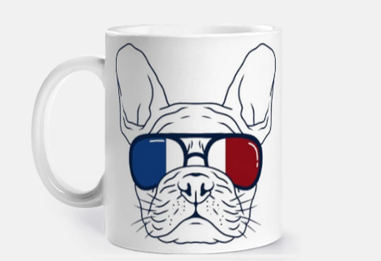 Cup french bulldog with glasses paris cup coffee tea to personalize line drawing