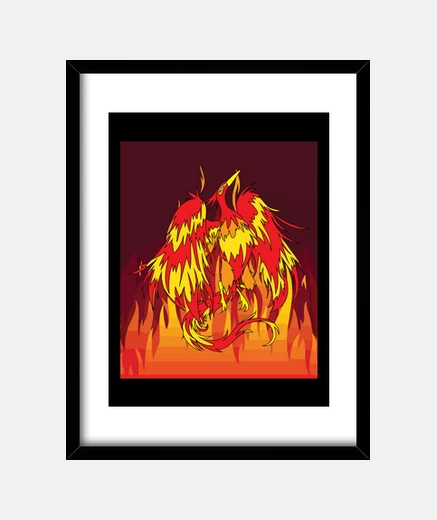 Framed from fire and flames phoenix bird