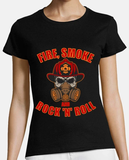 Playera fuego humo y rock and roll bombero