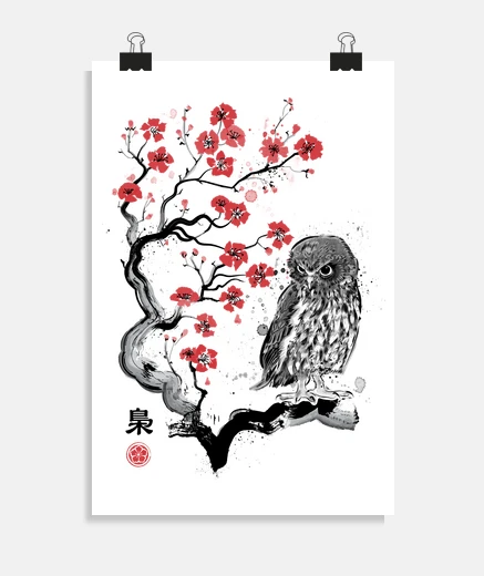 Poster fukuro sumi-e