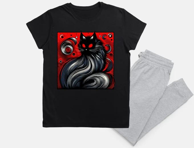 Pyjama Funny Abstract Art Black Cat Demon