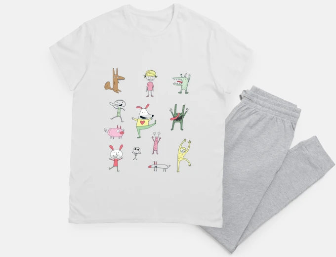 Pyjama funny and dadaist childish drawings, babydoll
