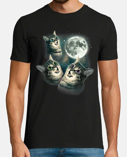 T-shirt Funny Cat Three Cat Moon 3 Wolfs Cute K